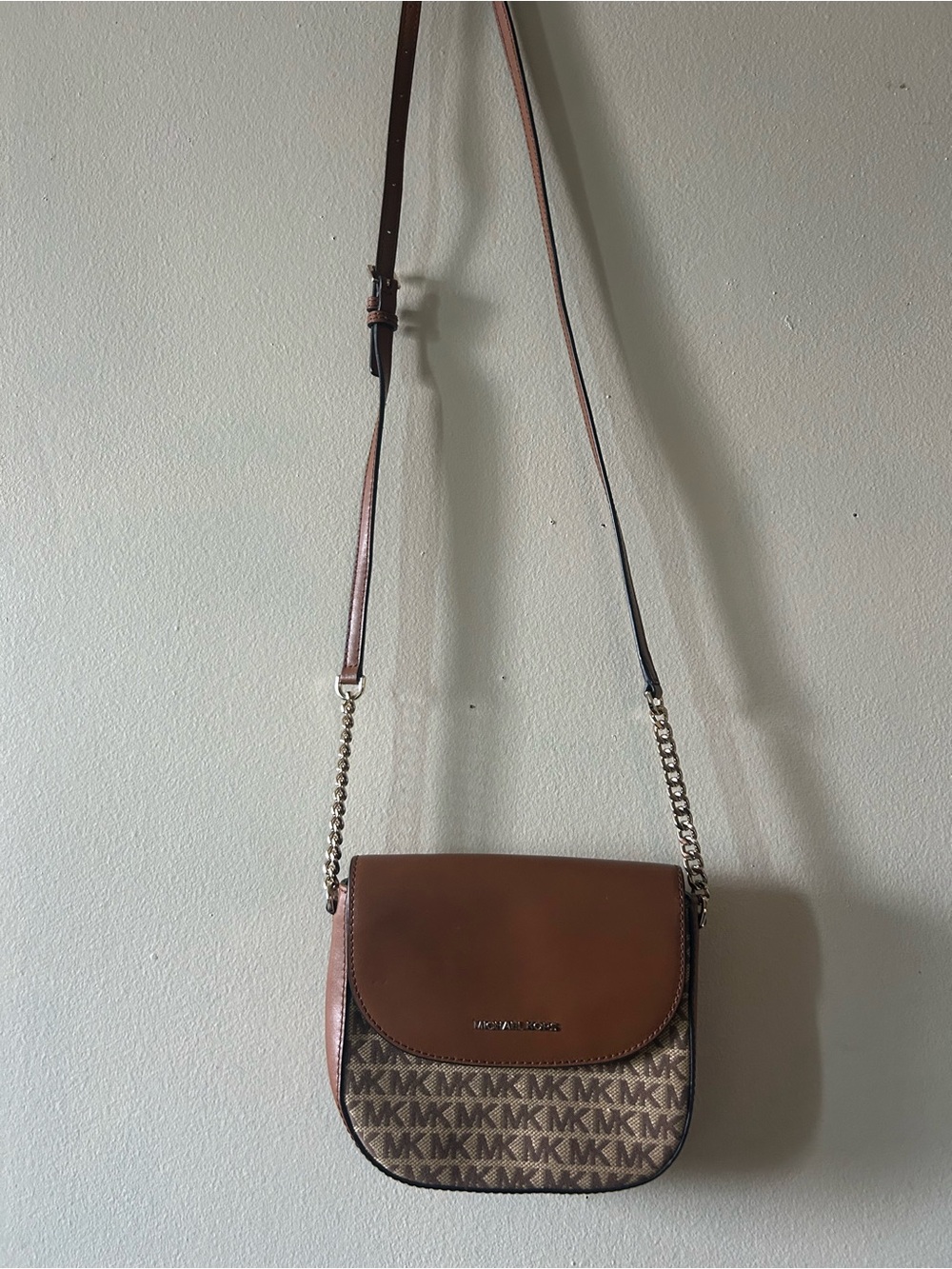 Michael Kors Brown Logo and Leather Crossbody